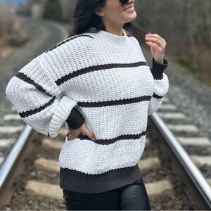 Striped White and Black Sweater Sz Small